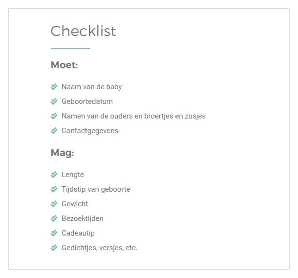 Wat staat er op een geboortekaartje? Handige checklist.